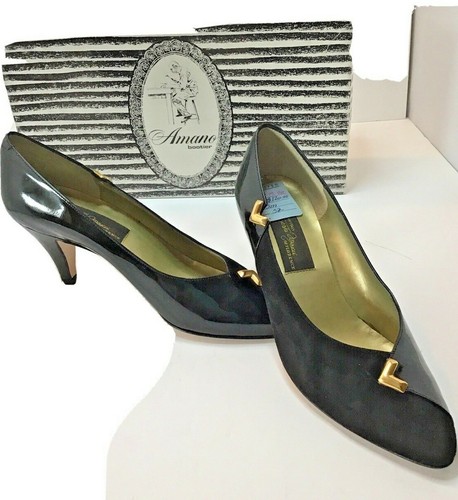 Sesto Meucci Black Suede Leather/ Paten Gold Accent Women's Size US 5 3.5" Heel - Picture 2 of 18