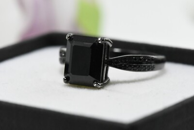 Natural Black Spinel Ring - Size 9 -Sterling Silver 925