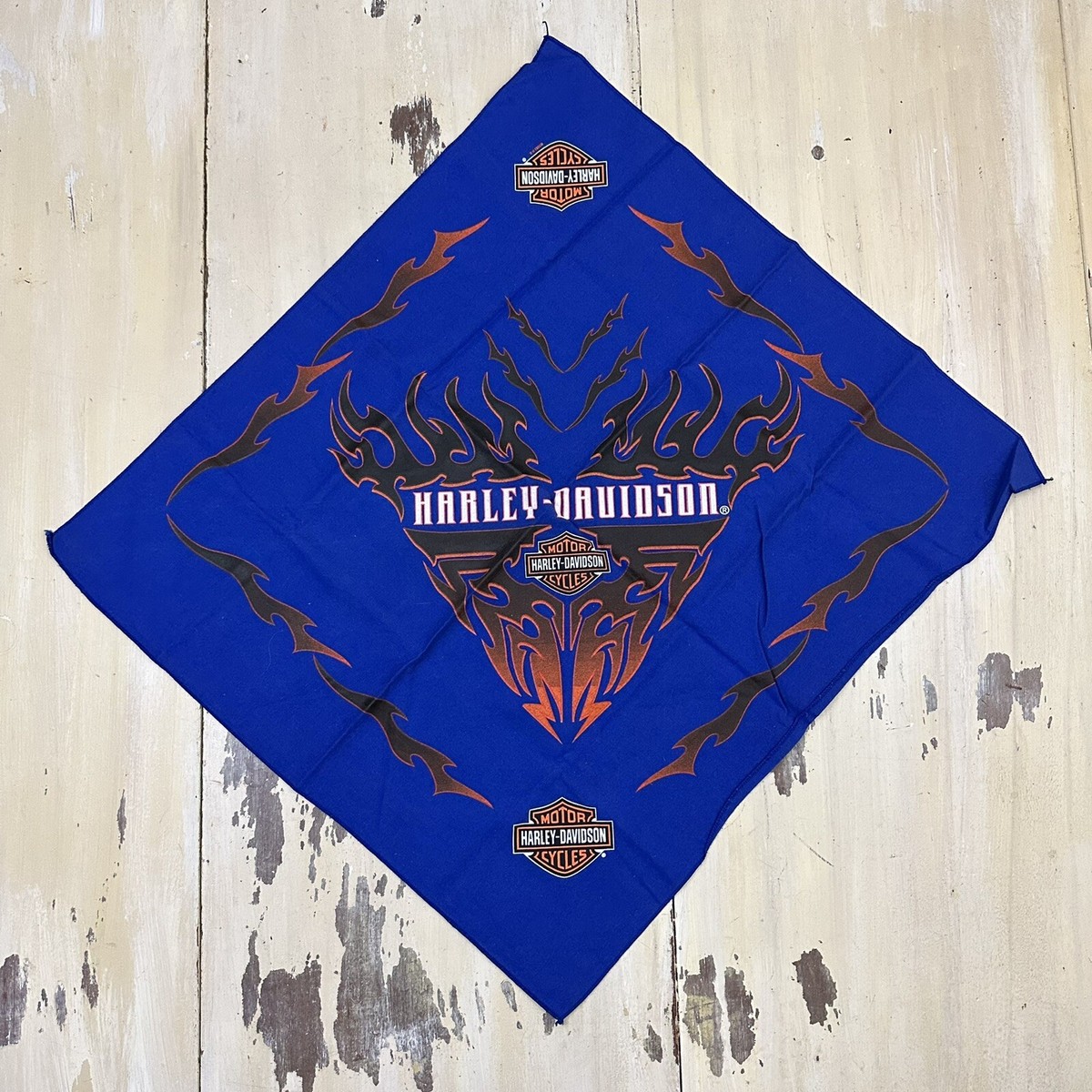 HARLEY DAVIDSON - Vtg Blue Tribal Flame Motorcycle Bandana