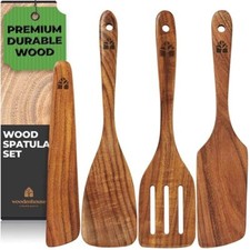 Wooden Spatula for Cooking Kitchen Set of 4 Natural Teak Wooden Utensils incl...