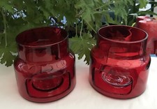 Candle/tealight holders x 2, ruby red glass, IKEA, round, hand made quality
