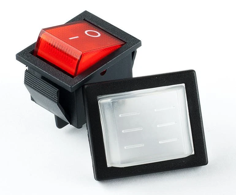 Einbau Schalter Wippschalter rot grün beleuchtet 2-polig 16A 30x22mm Schutzkappe - Bild 4 von 4