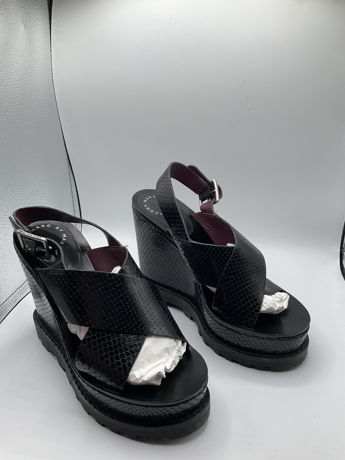 Marc By Marc Jacobs NY  NEW WOMENS BLACK  Platform Wedges Sz 8 CUTE Leather