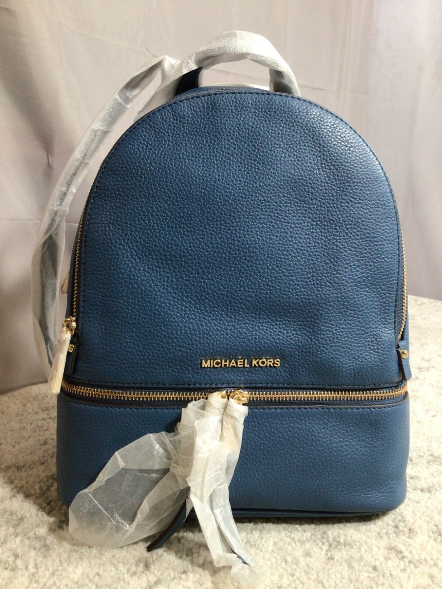 Michael Kors Rhea Zip Backpack Medium DK Chambray Blue Michael Kors Rhea Zip Backpack Medium DK Chambray Blue
