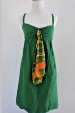Anthropologie VIOLA Green Seven Palms Dress Leaf Yellow Scarf Floral Cotton Sz 4