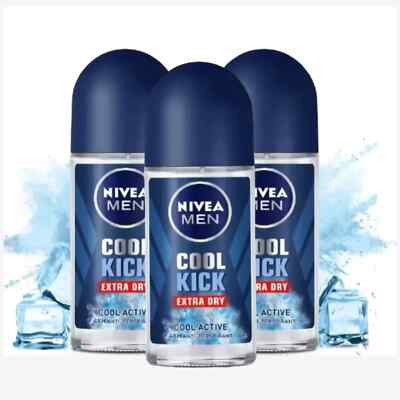 NIVEA Deodorant Men Cool Kick Roll-On real confidence of effective 48H Pack3