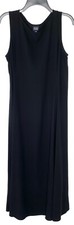 EILEEN FISHER Black Princess Seam Silk Georgette Crepe Maxi Midi Dress M  10/12