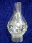 Vintage Used 9” Clear Glass Oil Lamp Chimney; Torch & Wreath Design; 3” Fitter