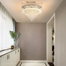 19.68" LED Ceiling Light Crystal Chandelier Modern Flush Mount Light Fixture