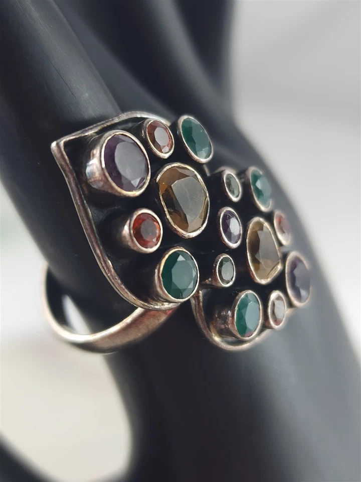 Nicky Butler Vintage Sterling Silver Multi Gemstone Raj Ring Size 6.75 - 9 Grams - Image 2 of 4