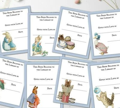 CUSH-N-CRAFT 8 Personalised Beatrix Potter Peter Rabbit 'Given With Love by...' Bookplates