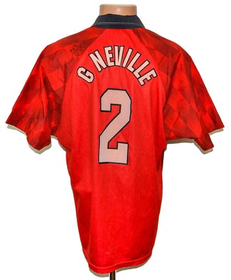 MANCHESTER UNITED SIGNED 1996/1997 HOME FOOTBALL SHIRT 2 G.NEVILLE SIZE L ADULT