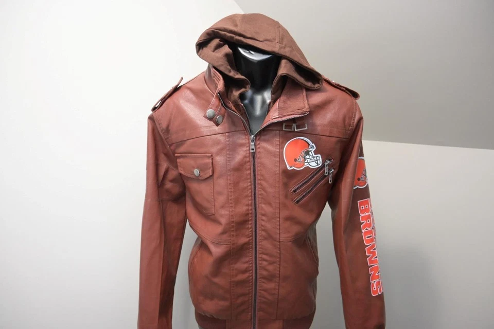 NFL Cleveland Browns Plisado Militar Carga Chaqueta Con Capucha Para Hombre Talla Grande Foto 2 de 4