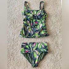Athleta square neck bra cup tankini set size small 34 B/C