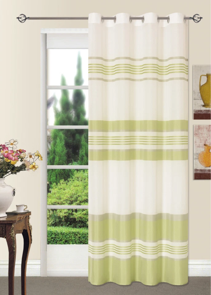 Ösen Vorhang Voile 140x245 cm Ösen Gardine transparent Grün o. Braun gestreift - Bild 2 von 3
