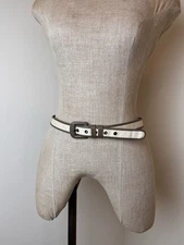 Yves Saint Laurent YSL Vintage Narrow Beige Canvas with Olive Leather Trim Belt