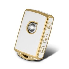 for Volvo 4 Side Buttons Key Fob Cover, TPU Smart Key Fob 3/4 Button White-Gold