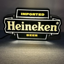 Vintage Heineken Fluorescent Lighted Beer Sign Works Nice Bar Mancave 12”x6”