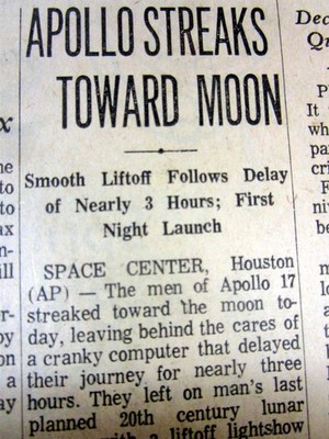 9 1972 newspapers APOLLO 17 SPACE FLIGHT with the LAST MEN to WALK ON THE MOON