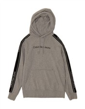 CALVIN KLEIN JEANS Mens Graphic Hoodie Jumper Medium Grey Cotton OW11