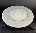 Vintage Anchor Hocking Milk Glass Pedestal Cake Stand Plate With Gold Accents