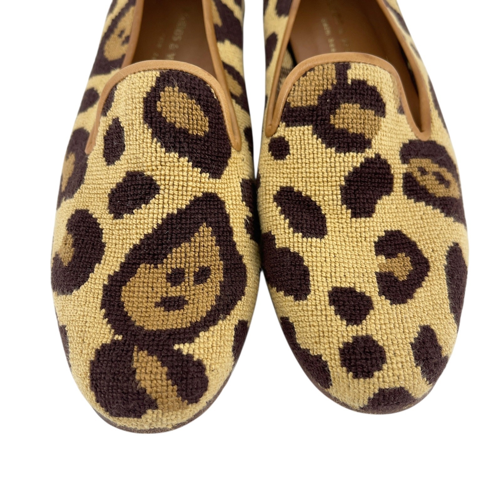 Stubbs & Wootton Palm Beach Felix Loafers Big Leopard Print Needlepoint 8.5