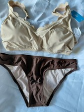 Maternity Pregnancy Brown Beige Scalloped Edge Bikini Set Size M-12