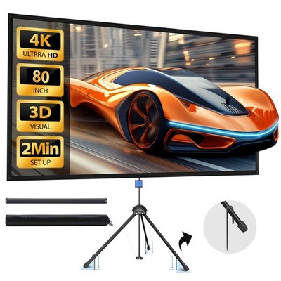 Projector Screen with Stand 80 inch Indoor Outdoor Projector Screen 16:9, 4K ...