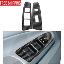 For Toyota Tacoma 2012-2015 2Pcs Front Window Switch Trim Cover Carbon Fiber