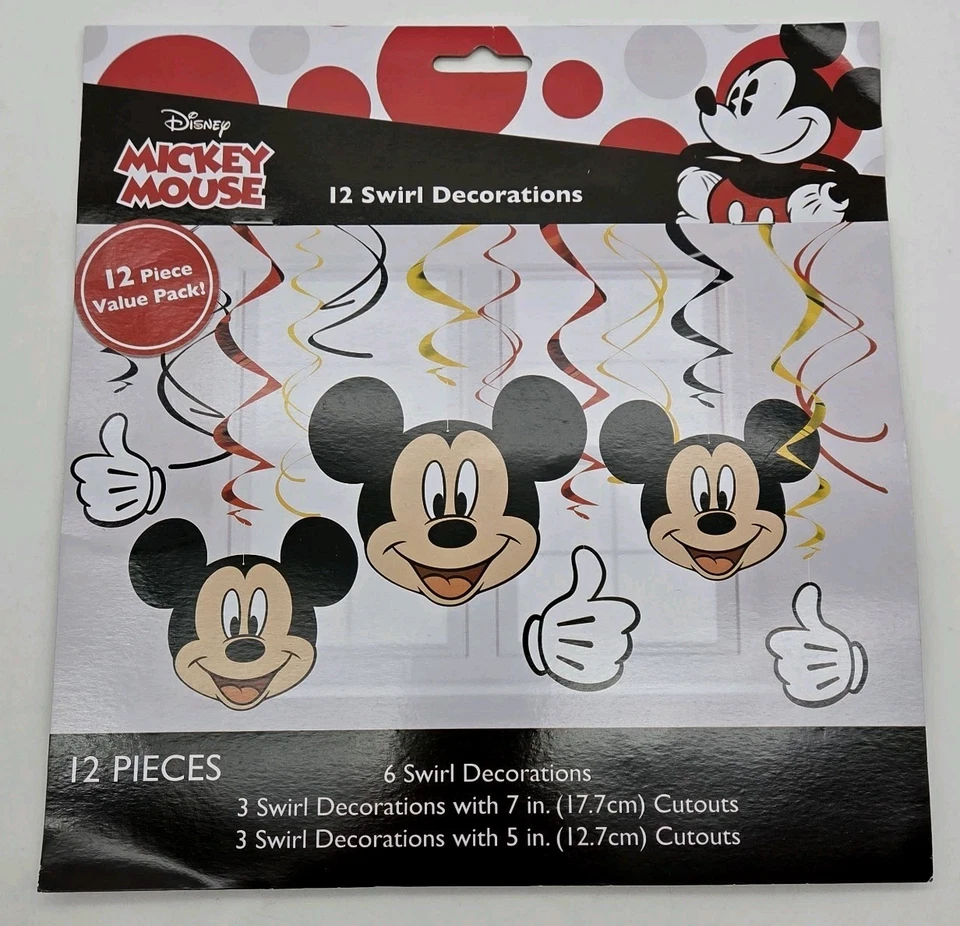 Lote de 2 recortes de papel aluminio remolinos decoraciones fiesta remolinos Mickey Mouse 12 remolinos Foto 3 de 4