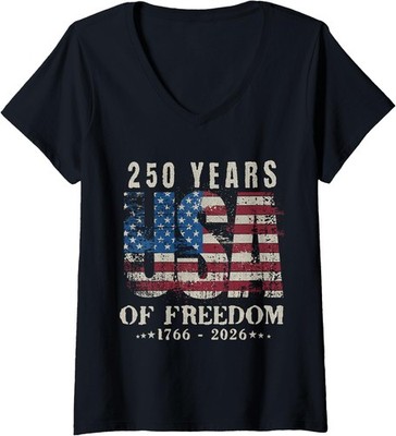 250 Years America Anniversary Independence Day USA Ladies' V-Neck Tshirt