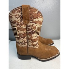 Ariat Kids Western Boots Camo American Flag Suede Square Toe 10019913 Sz 11
