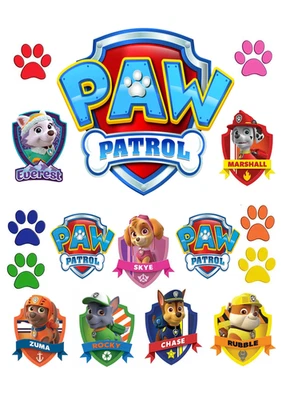 HANDMADE A4 Edible PAW PATROL Premium Icing Sheet Cupcake Toppers Cake Toppers
