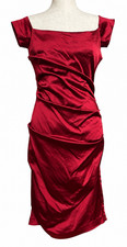 NICOLE MILLER Collection Burgundy Satin Ruched Cocktail Dress Size 12