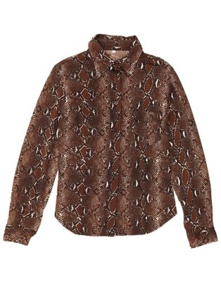 Vintage Damen Shirt Bluse UK 12 mittelbraun Animal Print Polyester CB19