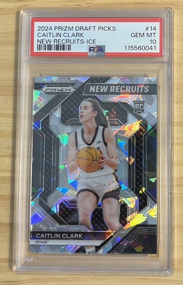 2024 PANINI PRIZM DRAFT PICKS NEW RECRUITS ICE #14 CAITLIN CLARK ROOKIE PSA 10