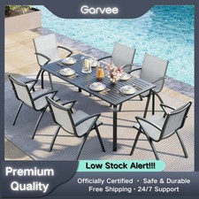 7-Piece Aluminum Patio Dining Set: 6 Stackable Chairs Square Table for Garden