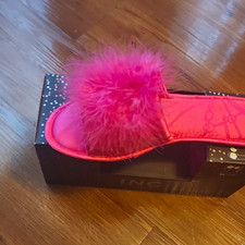 INC Women s Pink Faux Fur Slide Slippers Open Toe Slip-On US 11 New Box