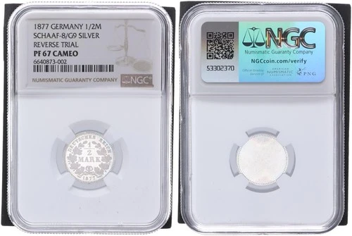 GERMANY 1/2 Mark 1877 Silber Probe der Vorderseite NGC PF 67 CAMEO  130800