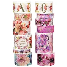 Gold Washi Tape Set - 12 Rolls Vintage Floral Alphabet Decorative Tape, 