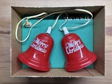 VNTG NOMA LIGHT UP HARD PLASTIC RED "MERRY CHRISTMAS" 2 BELL CLUSTER LIGHTS. Box