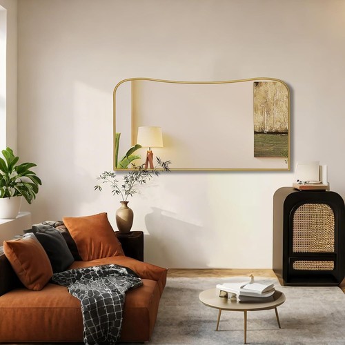 Gold Irregular Mirror 23.6"x47" – Modern Waved Rectangle Wall Mirror - Picture 9 of 11