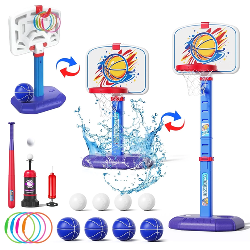 Aro de baloncesto Wonderstone 3 en 1 para niños pequeños + juego de pelotas en T, interior/exterior