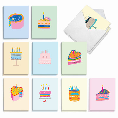 20 Asst'd Birthday Notecards w/ Envelopes(2 of Each Design) Happy Birthday Cakes