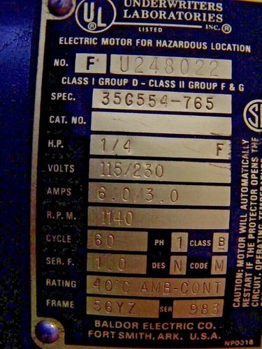 NEW BALDOR 1/4 HP ELECTRIC MOTOR 56YZ FRAME 1140 RPM 115/230 VAC 1 PHASE 35G554 - Picture 7 of 10