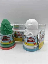 (2) Play-Doh Mold Compound Frosty Snowman & Christmas Tree Winter Holiday Toy