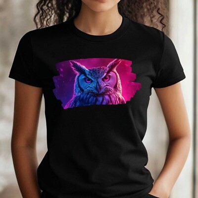Frauen T-Shirt Neon Eule Motiv Baumwolle Größe S bis 3XL