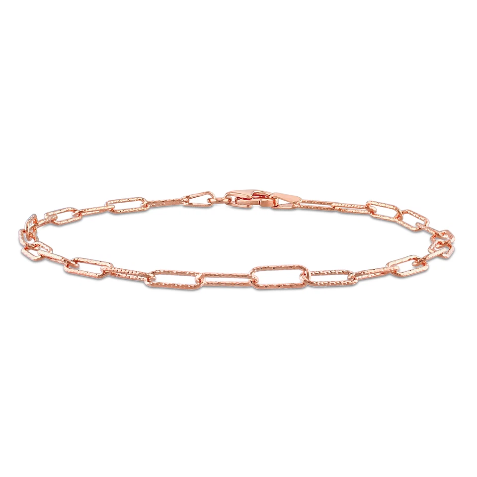 Amour 18k Rose Gold Plated Sterling Silver 3mm Fancy Paperclip Anklet - 9 in.
