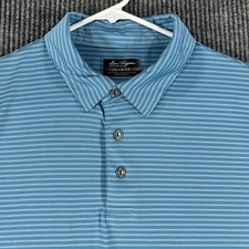 Ben Hogan Polo Shirt Mens Large Blue White Striped Short Sleeve Golf Performance