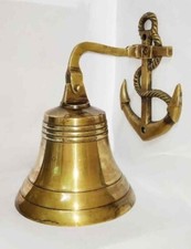 10" Solid Brass Ship Bell Hanging Nautical Door Bell With Wall Mounted Bracket